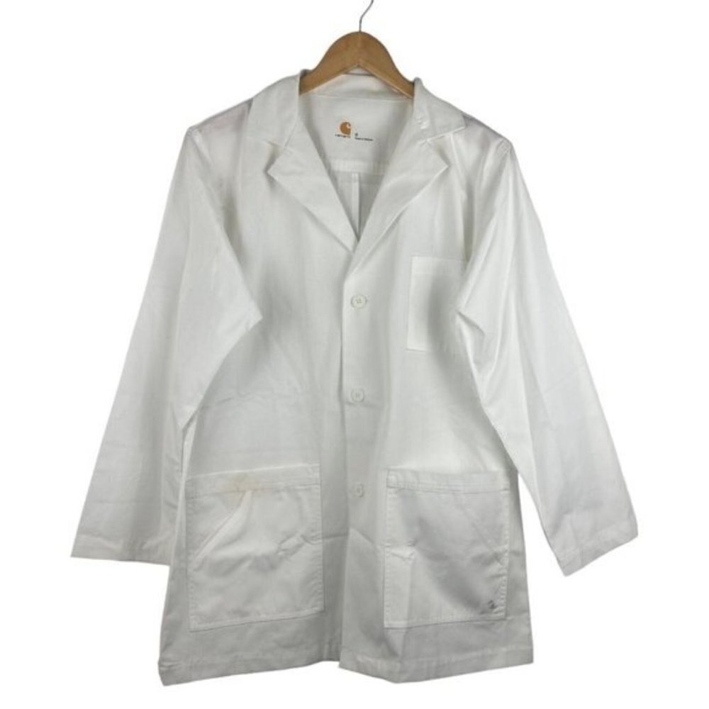 Carharrt Unisex White Logo Scrub Lab Coat Pockets Sanitized Actifresh US S
